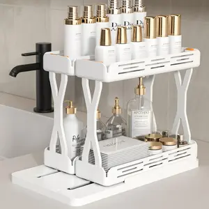 2-Tier Pull-Out Rotating Storage Rack for Bathroom Counter, Space-Saving Organizing Shelf for Toiletries, Convenient Cosmetic Holder