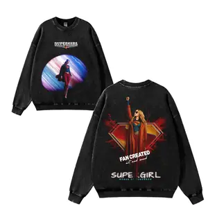 Women's Supergirl Movie Vintage Washed Graphic Hoodie - Retro Oversized Cotton Streetwear, Unisex Casual Superhero Fan Top