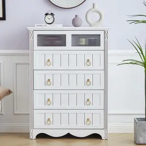 FurSch 5 Drawer Dresser for Bedroom,Mid Century Modern 5 Chest of Drawer with Gold Knobs,Tall 5 Dresser Closet Storage Cabinets for Living Room Bedroom