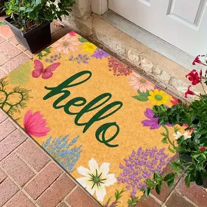 Colorful Floral & "Hello" Slogan Doormat -   and Easy to Clean, Durable Lightweight Comfort for Entryway, Hallways, Bathroom, Kitchen, Corridor, Bedroom Living Room.