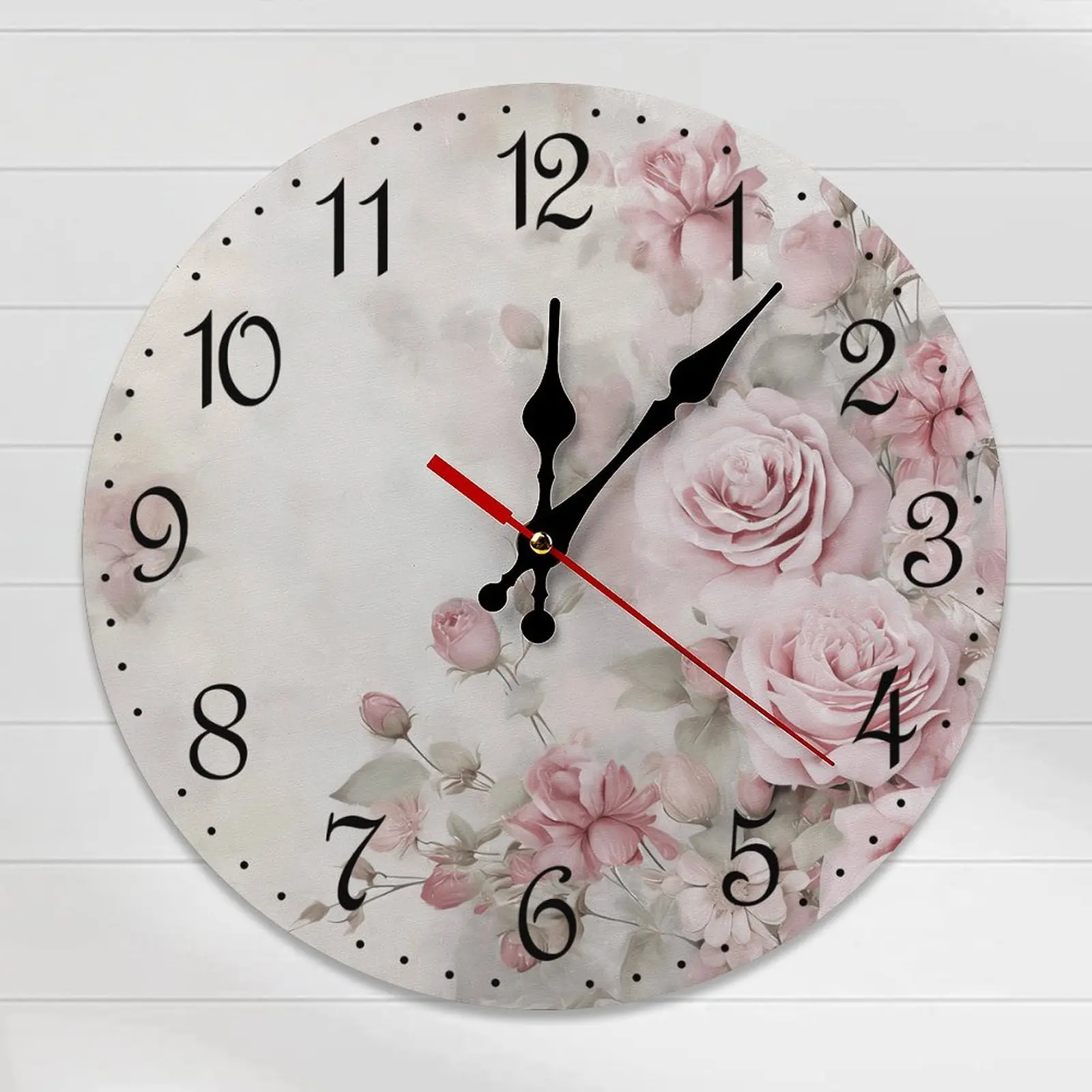 10 Inch Vintage Pink Rose Wall Clock - Silent Non-Ticking Floral Art Clock, Romantic Shabby Chic Decor for Living Room, Bedroom, Kitchen, Battery Operated, DIY ASSEMBLY NEEDED