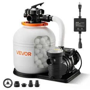 Summervibes VEVOR FlashPure Sand Filter Pump, 16 in for Above Ground Pool, 1 HP 4400 GPH, Swimming Pool Filter System with Timer, 6X Faster Filtration with Media Installed, Leak-Resistant, Ready to Use Out of Box