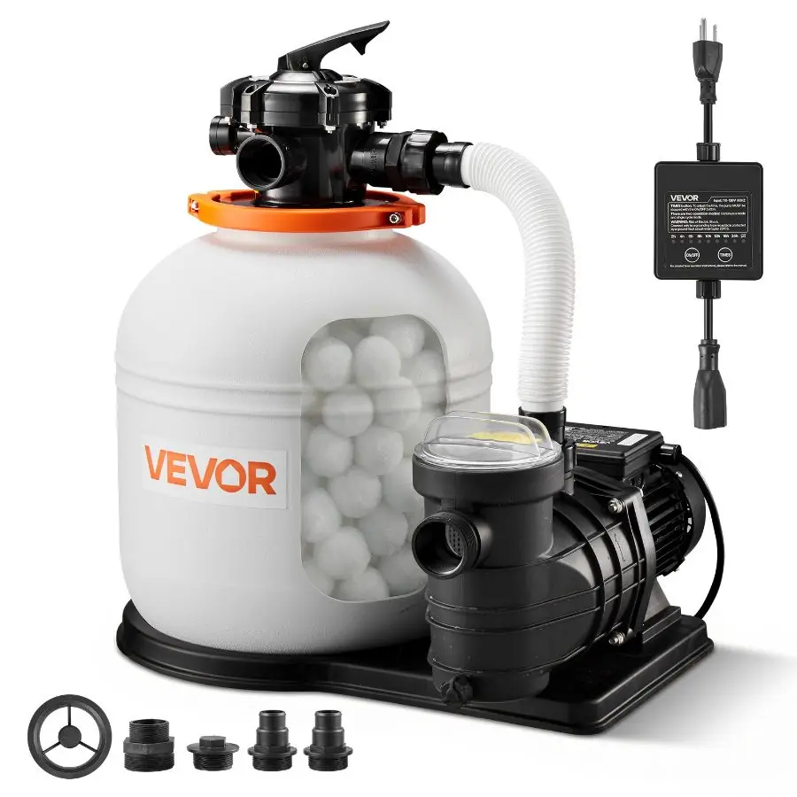VEVOR FlashPure Sand Filter Pump Pool Cleaning Equipment, 16" Diameter for Above Ground Pools, 1 HP 4400 GPH, with Timer, Strainer Basket, Transparent Lid, 6X Faster Filtration, Leak-Resistant, Ready-to-Use Out of Box