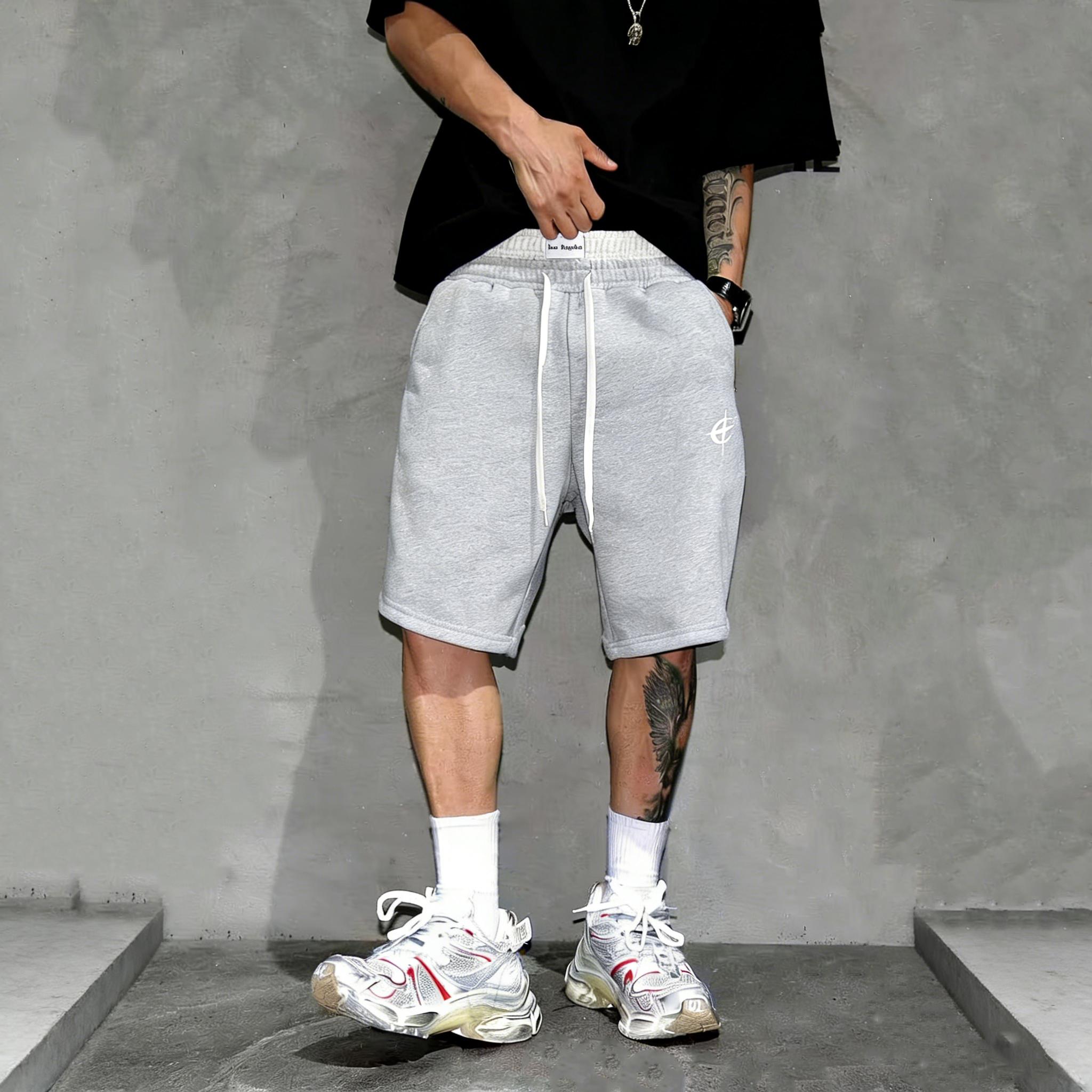 Unisex Y2K street-style sweatpants with logo embroidery; men’s shorts featuring a unique double-waist design; embroidered print loose hip-hop streetwear shorts for summer sports—ideal for everyday wear, comfortable and versatile.