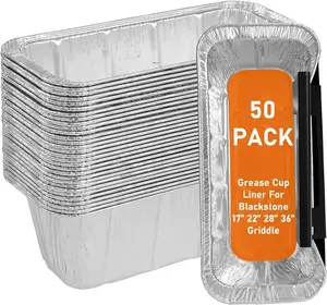 50-Pack Blackstone Griddle Accessories 5017 Grease Cup Liners, Aluminum Foil Drip Pan Grease Catcher Cup Liner for Blackstone 17, 22, 28, 36 Inch Griddle, Disposable Grill Grease Tray