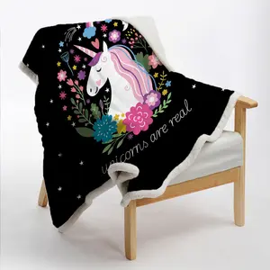 Cute Unicorn Blanket Unicorn Blankets and Throws for Girls Fuzzy Cartoon Unicorn Flower Fleece Blanket Black Pink Sherpa Plush Couch Throw Kids Childrens Adults Valentine Gifts (150*200CM)(temu can on