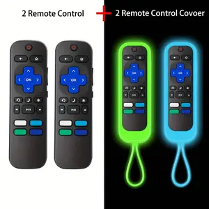 Roku 4 Pack 2 Remote Controls & 2 Remote Control Covers Durable Replacement for All Roku TVs Not for RokuStick & Boxes Glow-in-the-Dark Options