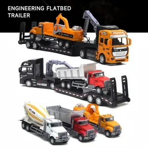 New Alloy Construction Trailer Toy Set, Dump Truck/Excavator/Cement Mixer Models, Perfect Christmas/Birthday Party Gift for Kids Ages 3+, Suitable for Children