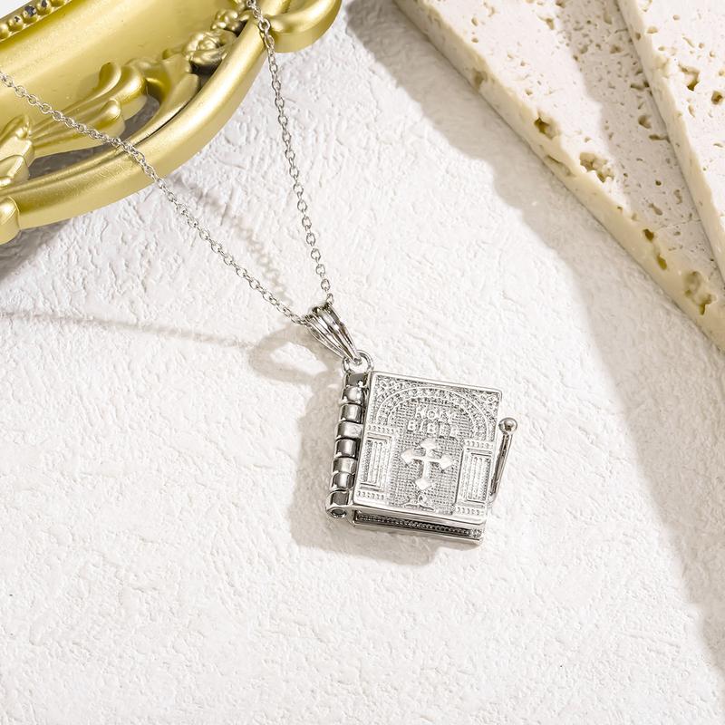 Retro prayer can open the Bible book cross necklace scripture versatile fashion personality creative pendant men and women gift Retro Openable Bible Cross Necklace
