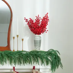 Heleze Christmas Simulation Plants Fake Flowers Green Plant Stems Artificial Christmas Tree Branches Suitable For Family Room Wall Shelf Indoor And Outdoor Decoration