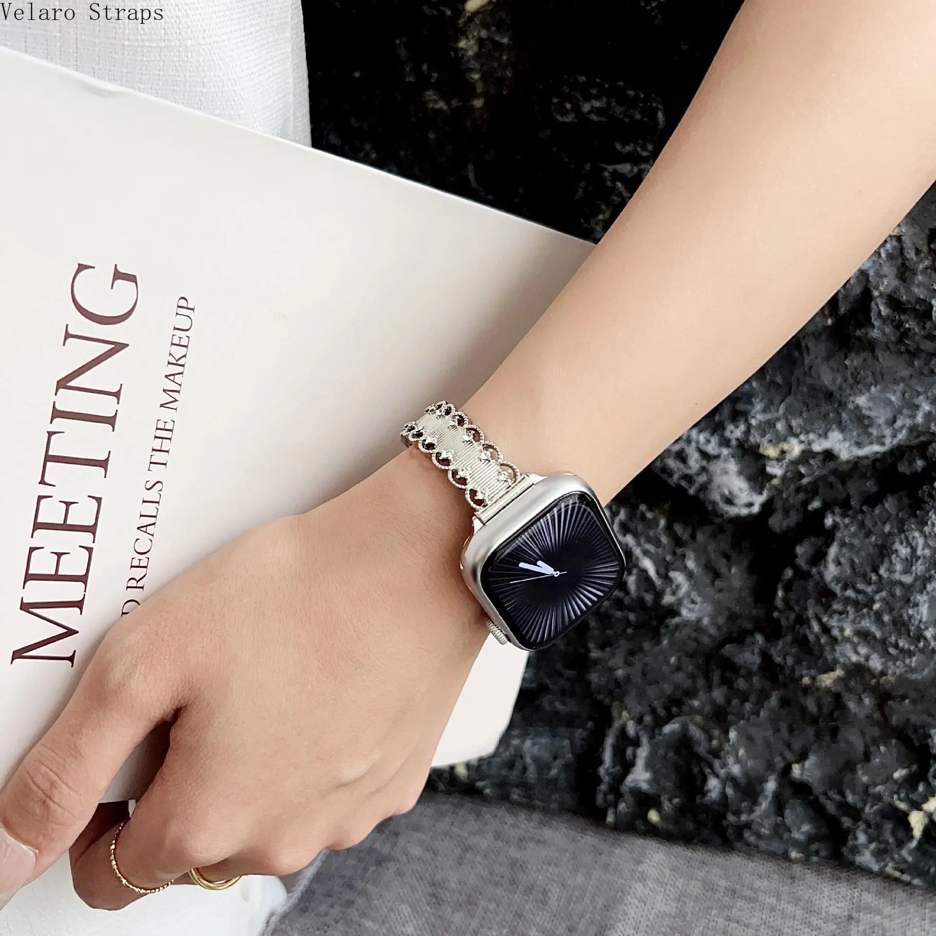 Lace Hollow Crystal-Embellished Metal Apple Watch Band