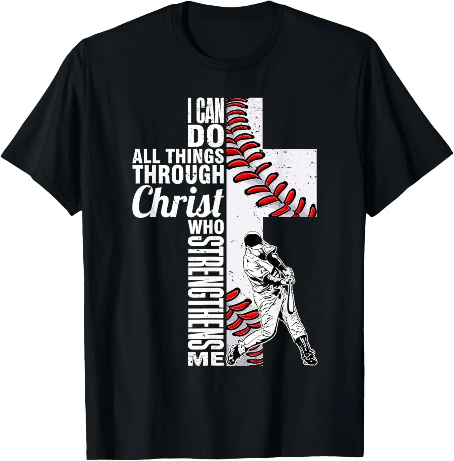 100% Cotton Funny I Can Do All Things Baseball Catcher Pitcher Boys Men T-Shirt