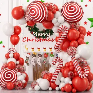 Christmas Balloons Garland Kit White Red Confetti Balloon Arch Christmas Candy Cane Foil Ballon Decoration Xmas New Year Party