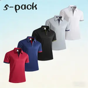 Men’s Colorblock Business Casual Polo Shirt Set, Five-Piece Breathable Short-Sleeve Collared T-Shirt Collection
