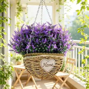 16 artificial outdoor green plants, lavender fake shrub bouquets, UV-resistant hanging flower pot decorations, flower fence for indoor and outdoor decoration, wedding table floral arrangement bouquets,artificial flowers,fake flowers,fade resistant,realist