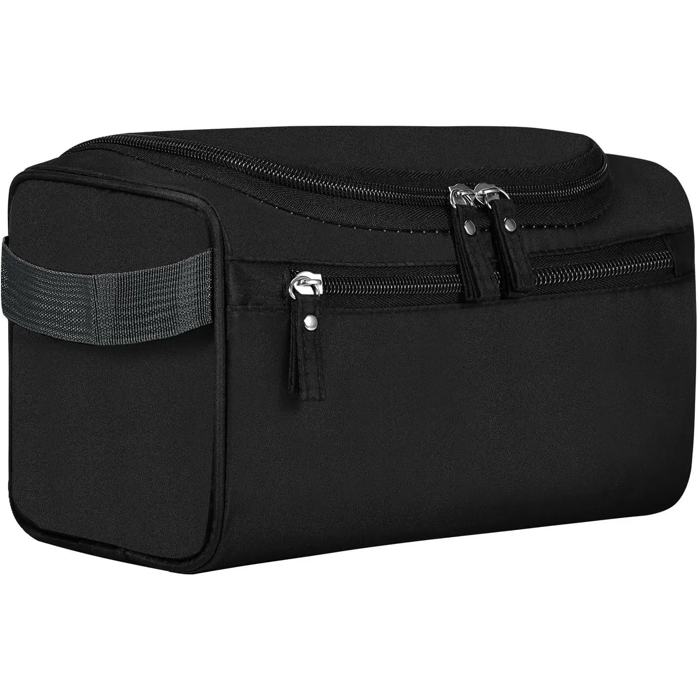 Synthetic High-Capacity Hanging Toiletry Bag for Travelers - Portable Dopp Kit with Hanging Hook, 9.8x5.5x5.9in Durable Organizer for Toiletries, Makeup Brushes, Shaving Tools (Black)