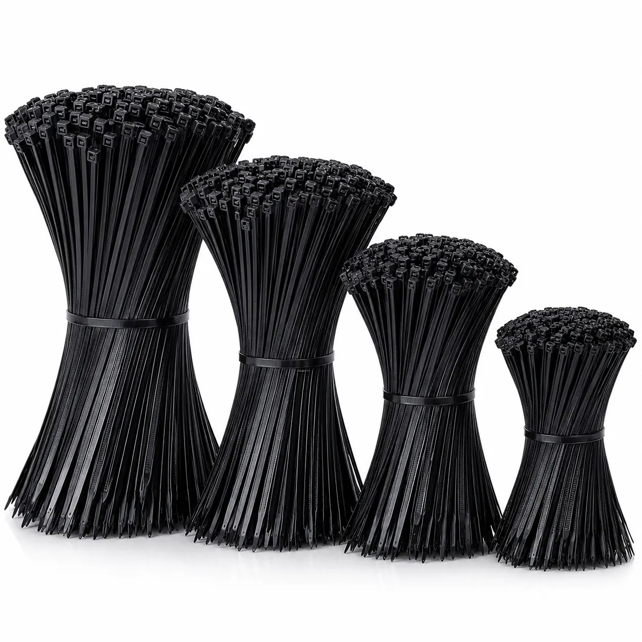 400 PCS Black Heavy-Duty Nylon Zip Ties, Assorted Sizes (4in, 6in, 8in, 12in) - Self-Locking, UV-Resistant Cable Wire Ties for Home, Office, Automotive Cable & Wire Management