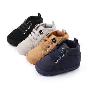 Toddler Baby Boys Girls High Tops Ankle Sneakers Soft Anti-Slip Sole PU Leather Moccasins Infant Newborn Prewalker First Walking Crib Shoes