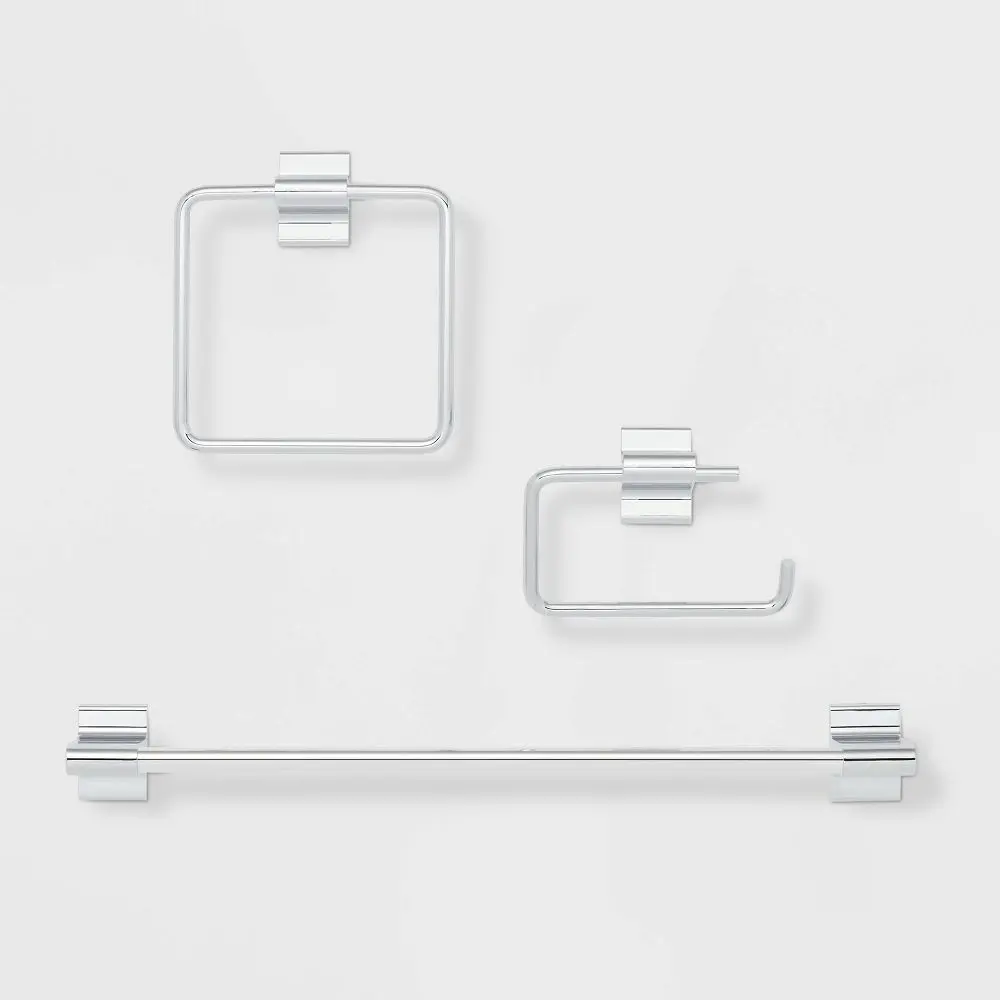 3pc Modern Bath Hardware Set Chrome - Threshold 3pc Modern Bath Hardware Set Chrome - Threshold