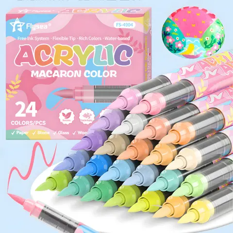Acrylic Paint Markers,Macaron Series Set,Soft Brush Tip Water Based, Straight liquid Markers for Wood, Canvas, Rock Painting, Glass, Diy Crafts, Fabric Paint, Art Markers Pen, Brush Pens, Diy Craft Supply