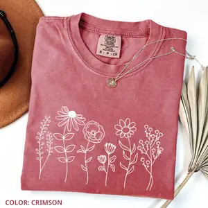 Comfort Colors Wildflower Tee, Floral Cottagecore Shirt, Botanical Shirt, Women Favorite Top, Apparel, Summer Outfits