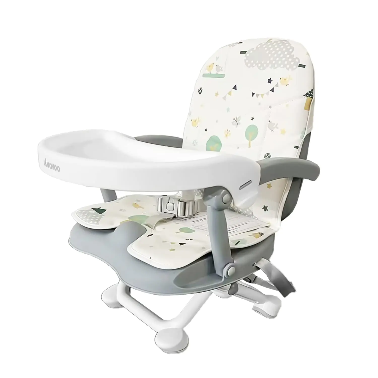 Portable 3-in-1 Baby Booster Seat for Dining, 4-Height Adjustable Cushioned Toddler Travel High Chair with Removable Tray