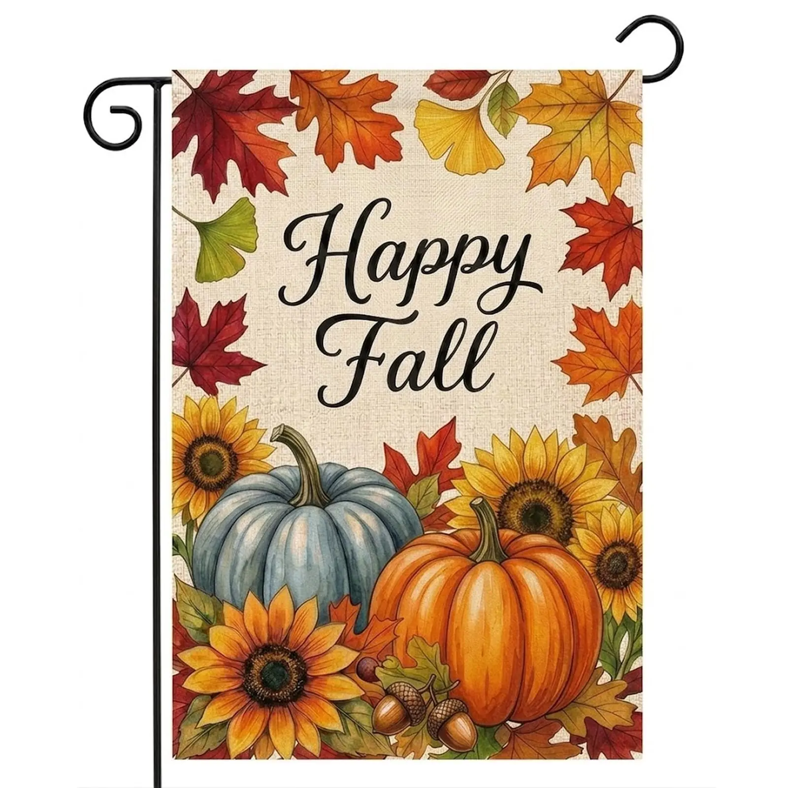 12x18 in Double-Sided Happy Fall Garden Flag - Pumpkin, Floral, Maple, Sunflower Design - Thanksgiving Home & Festive Party Supplies Banner for Outdoor House Yard Décor