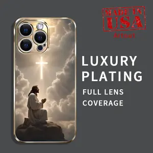 Electroplating Phone Case for iPhone 16 Pro Max 15 14 Plus 13 12 Mini 11 Promax X XS XR xsmax Creative Jesus Cross Pattern Classic Square Design Non Slip TPU Soft Shell for Boy