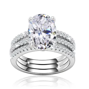 925 Sterling Silver oval Cut Ring Set Shining engagement Cubic Zirconia Decor Ring For Wedding Engagement Promise Bride eternity Ring Anniversary Ring Valentine's Christmas Day Gift Stackable Dainty Stacking