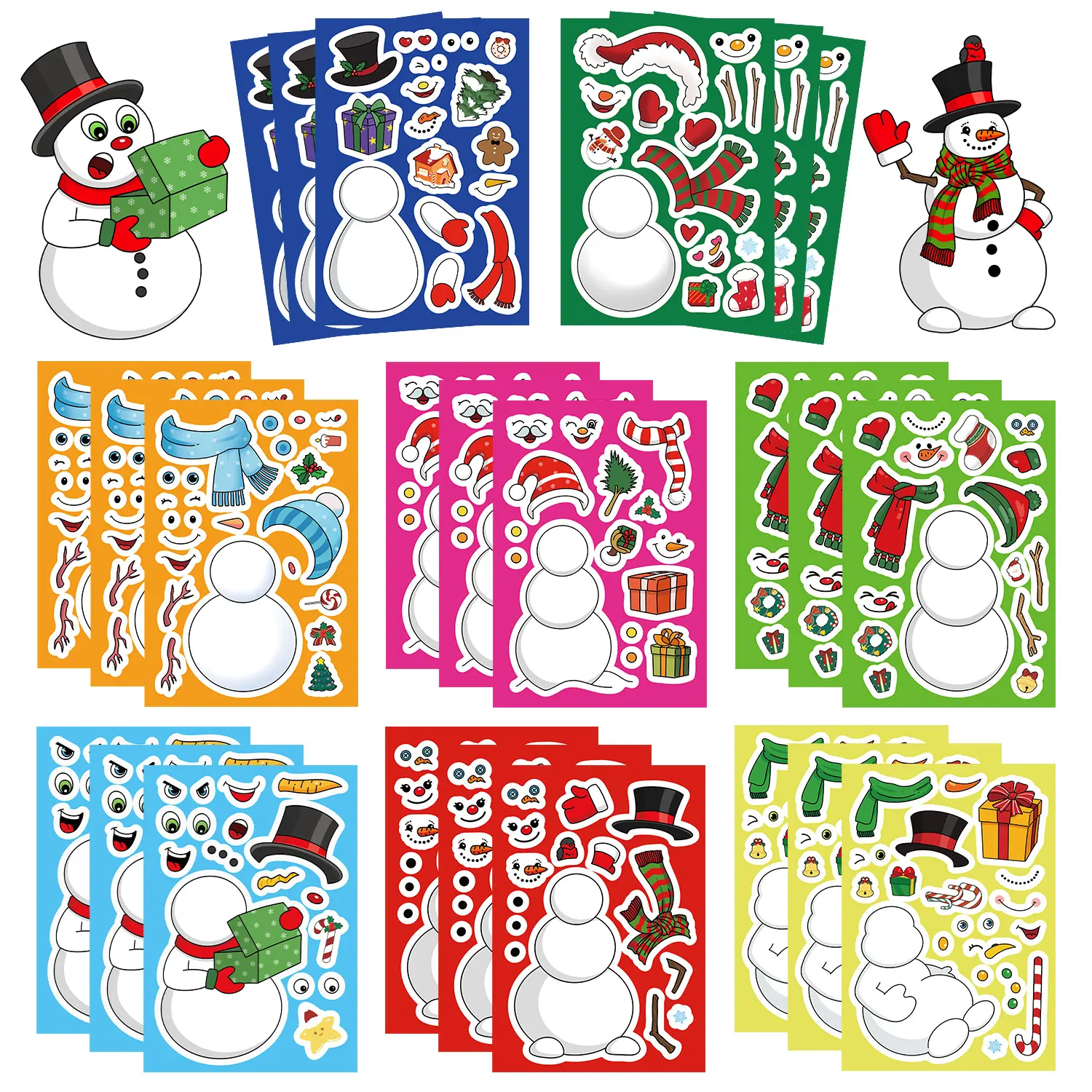 Christmas Snowman Sticker Packs Set, Holiday Stickers, 8-Piece DIY Craft Kit for Kids, Perfect Holiday Gift & Party Favors, Creative Arts & Crafts