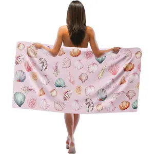 Pink Coastal Seashell Beach Towel, Preppy Seashell Sand Beach Towels Gifts for Women Girls, Pink Coastal Sea Shell Quick Dry Bath Pool Towels for Beachy Bathroom Swimming Pool, 30x60 in