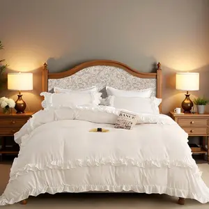 White Ruffle Full Duvet Cover Bedding Set 3Pcs for Girls Shabby Chic Farmhouse Boho Vintage 100% Washed Microfiber with Zipper Closure & Corner Ties 2 Pillowcases