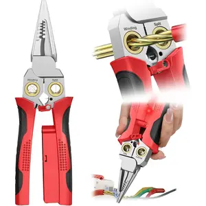 8-in-1 Wire Crimper Stripper with Voltage Detector & Dual Alarms - Heavy Duty 12-250V AC/DC Tester for Hot/Neutral Wires - Electrician, HVAC, Car Repair Tool