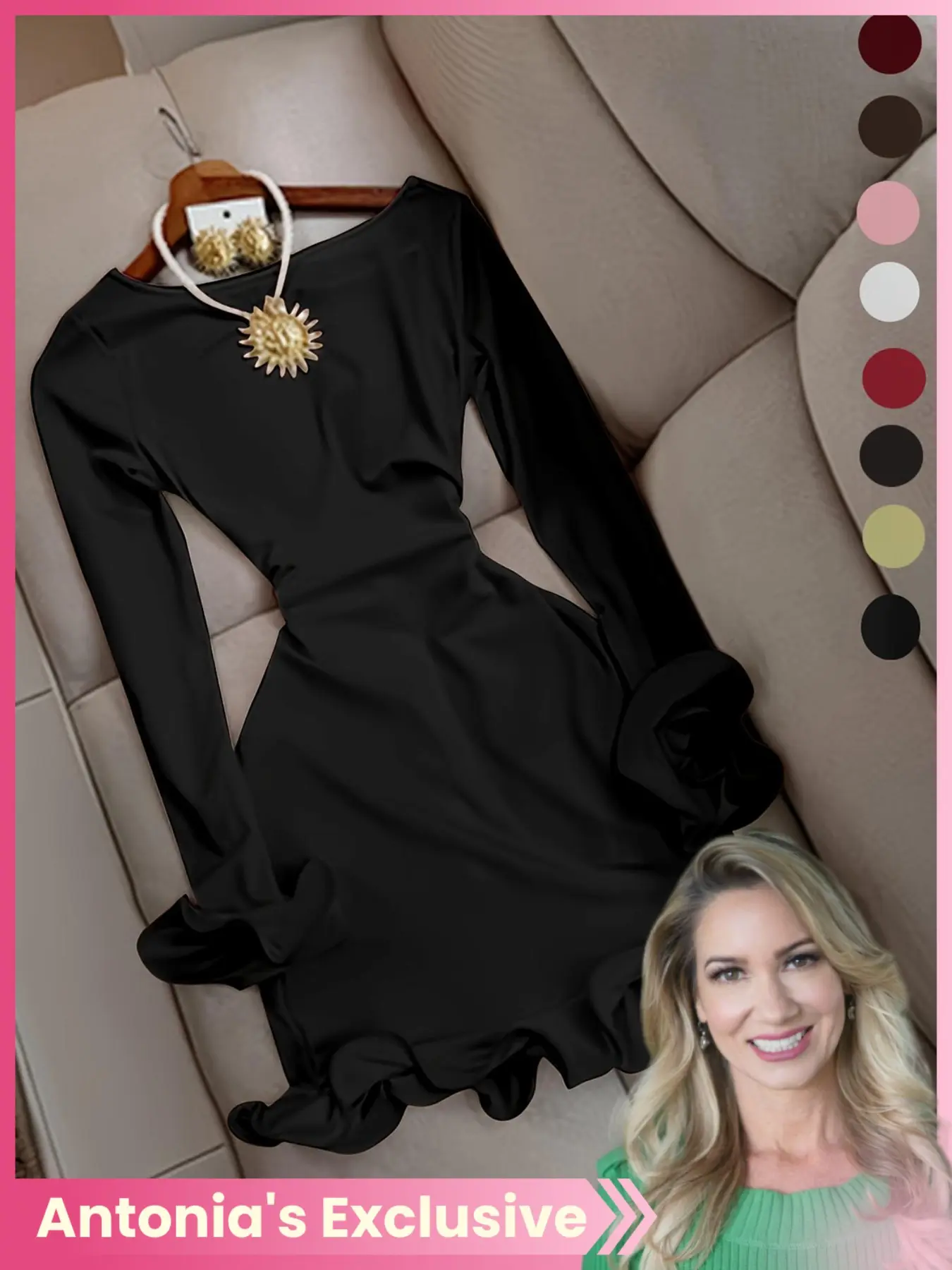 Antonia's Elegant Women's Tight-Fitting Dress, Pleated Hem Sleeve Cuffs,  Backless Bow Tie Design, Single Piece Fashion Dress, Long Sleeve - TikTok  Shop