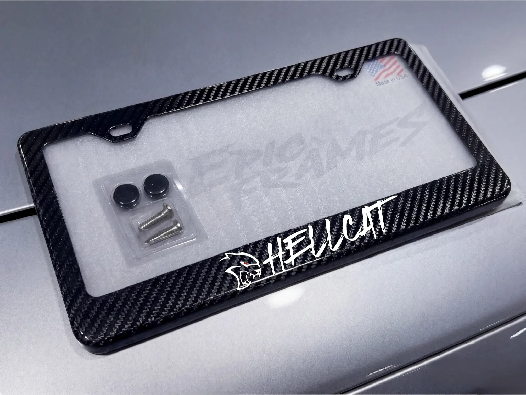 HELLCAT License Plate Frame 100% Real Carbon Fiber