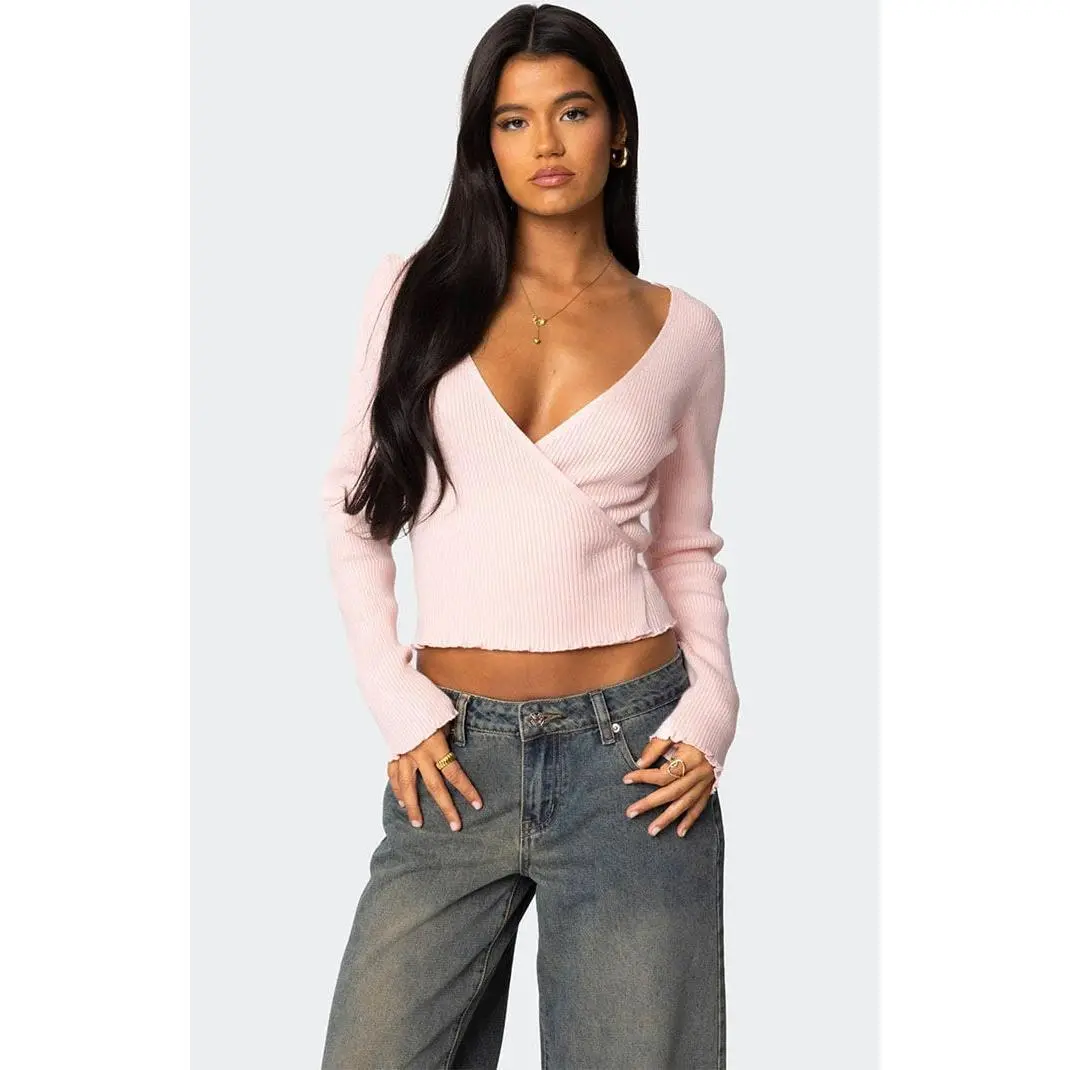 Edikted Women's Paden Ribbed Knit Wrap Top