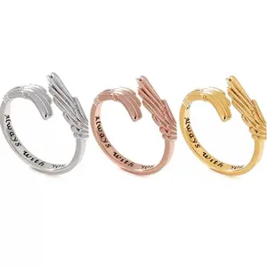Angel Wings Adjustable Open Ring — Elegant, Minimalist, Stackable Women's Ring; Versatile Everyday Jewelry