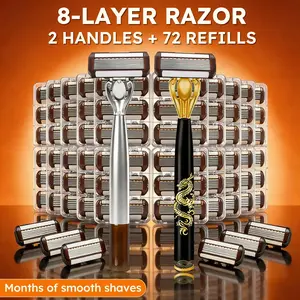 2 handles + 72 blades luxury shaving set | Featuring an 8-layer blade system paired with ergonomically designed handles, crafted with meticulous attention to detail; ideal for grooming facial hair and sideburns, and a perfect gift for Christmas, Valentine