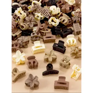 20pcs Random Coffee Color Korean Style Mini Claw Clips, Minimalist Matte Small Hair Clips, Cute Girls Daily Casual Hair Accessories, Flower Hair Clip, Hair Clip Set