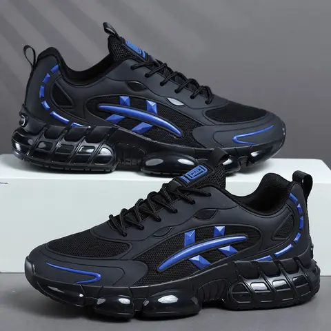 New High-Quality Men's Air Cushion Sneakers, Laces Breathable Shock Absorption, Lightweight Responsive Thick Sole, Outdoor Travel Fitness Running Casual Shoes, Cushioned Running Shoes