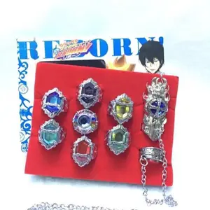 Reborn Katekyo Hitman Reborn Vongola Metal Ring Set Multiple Styles 6 7 9 Pcs Gem Stone Rings With Matching Chain Gift Box Anime Cosplay Jewelry Creative Graduation Gift For Reborn Anime Fans And Student Collectors