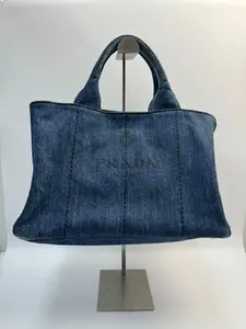 Pre-owned PRADA denim Tote Bags blue Tote Bag with Milano Logo and Classic Design