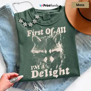 Comfort Colors I'm a Delight Shirt, Feral Raccoon T-Shirt, Retro Raccoon Graphic Tee, Raccoon Lover Gift, Meme T Shirt, Trash Panda Tshirt - Printfamily