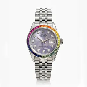 Rolex 6517 Vintage Automatic Watch Rainbow Diamond Aftermarket Ice Blue Dial, 25.5mm Diamond Ladies Watch 16000172