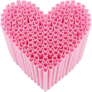 50PCS Pink Heart Shaped Straws Individually Wrapped Cute Plastic Drinking Straws for Valentine & Galentine's Party Favors Bridal Shower Baby Shower Wedding & Birthday Supplies