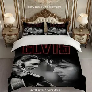 [JIT] Three-Piece Set Elvis Printing Bedding Set All Season Universal Printing Quilt Cover Breathable Polyester Fabric Soft and Comfortable Machine Washable Decoration Bedroom Enhance Atmosphere Good Things Set Contains One Quilt Cover 2 Pillow Cases