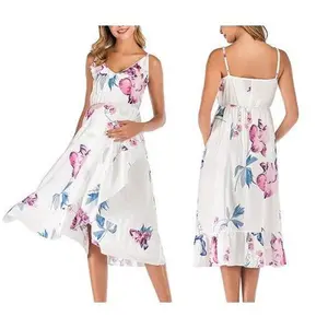 Maternity Dress - Comfortable Flowing Floral Strapped Maternity Wear with Adjustable Straps and Stylish Design for Sunny Days