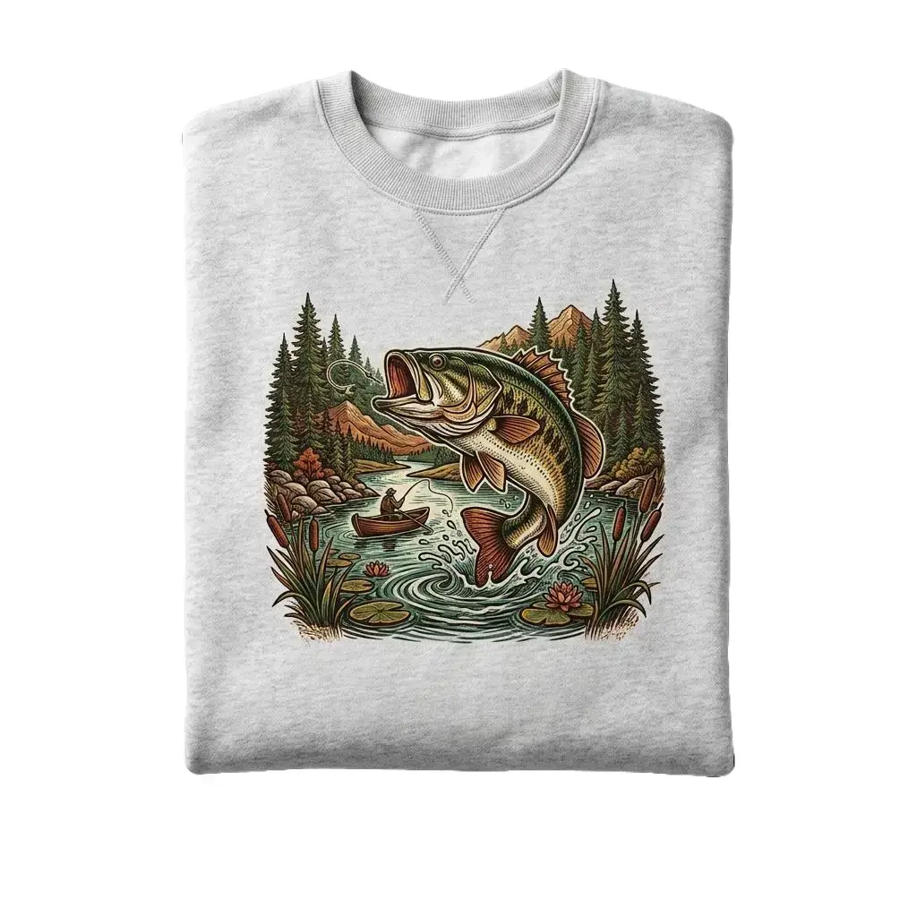 Bass Fishing Sweatshirt, Vintage Bass Angler Crewneck, Largemouth Bass Graphic Pullover, Outdoor Fishing Apparel, Lake Life Fisherman Shirt, Bass Fishing Gift for Men Women