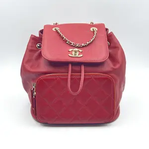 Pre-owned CHANEL Leather Backpacks Red Quilted Caviar Business Affinity Backpack