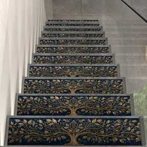 Classic Vintage Anti-Slip Stair Treads Mats, 7.87x29.92 Inches (15 Pack), Tree Print Non-Slip Indoor Runners for Seniors and Pets, Non Slip Rugs